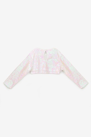 Le Mabelle Beyaz Uzun Kollu Pullu Kız Çocuk Crop Bluz Beyaz