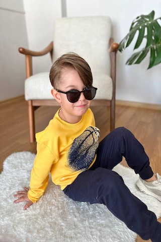 Basketball Yazı Desenli Sarı Renk Erkek Çocuk Eşofman Takımı Sarı