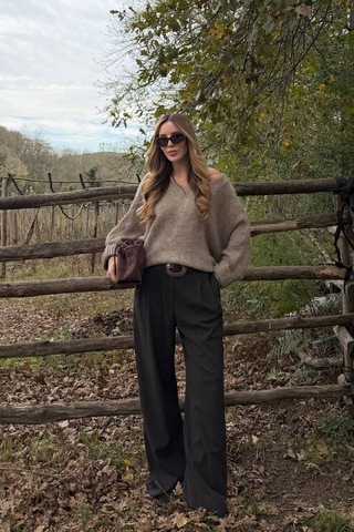 Vizon Kayık Yaka Kazak - 4338 Vizon