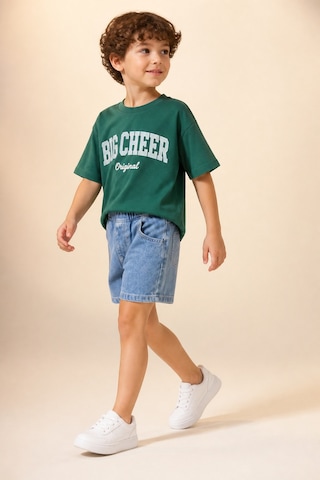 Eray Alp Kids Erkek Çocuk Baskılı Kot Tişört Şort Takımı Yazlık Günlük Model Yeşil