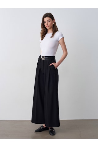 Dilvin 72670 Çift Kemerli Pileli Pantolon-siyah