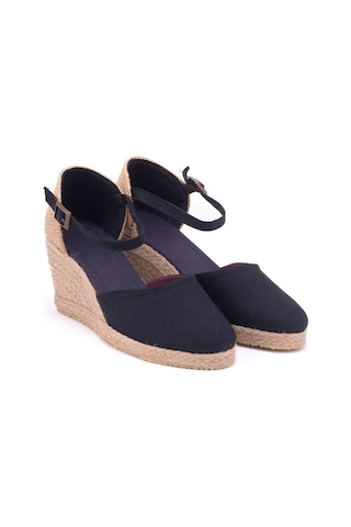 Star Tombis Gerçek Elişi Siyah Hasır Dolgu Topuk Keten Hasır Espadril Handmade Siyah
