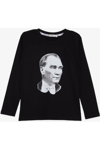 Breeze Girls & Boys Atatürk Baskılı Uzun Kollu Tişört 5-9 Yaş, Siyah-siyah Siyah