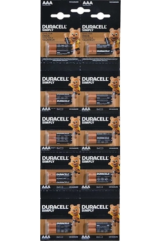 Duracell LR03/MN2400 1.5V Alkalin AAA İnce Kalem Pil 20'Li Kartela Paket 2'li Yırtmalı
