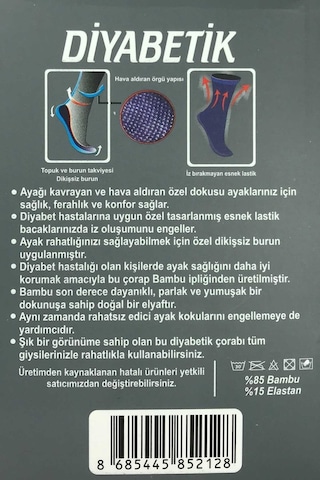 1a Erkek Bambu Lastiği Sıkmayan Diyabetik Çorap Açık Antrasit
