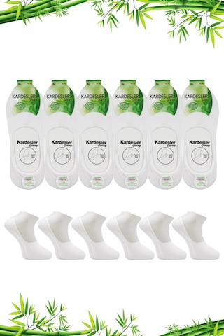 Bambu Kadın Babet Beyaz Çorap Dikişsiz Görünmez Kaydırmaz Topuk Silikonlu 6'lı Beyaz