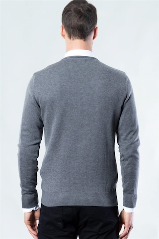 Tudors Slim Fit Dar Kesim V Yaka Pamuklu Erkek Kazak-18041 Gri