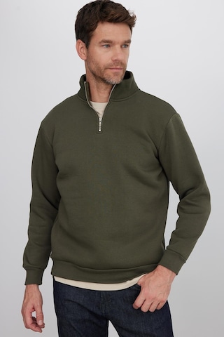 Tudors Unisex Relax Fit Rahat Kesim Pamuklu İçi Polarlı Yarım Fermuarlı Haki Dik Yaka Sweatshirt-35153 Haki