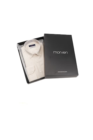 Morven Slim Fit Düğmeli Yaka Oxford Kolay Ütülenebilir Pamuklu Hediye Kutulu Uzun Kollu Gömlek 99ms004002650 Krem