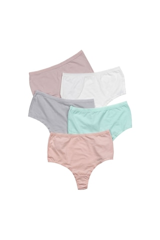 Nicoletta Kadın Külot Yüksek Bel Tanga Büyük Beden 5'Li Paket (548144616) Somon