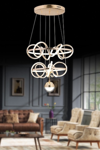 Kuzey Çift Katlı Gold Kumandalı Ve Dimerli Beyaz, Sarı, Gün Işığı Ledli Avize Sb-ld-451 Gold