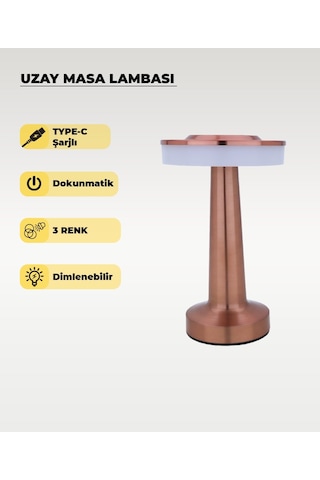 Rose Uzay Masa Lambası - Dokunmatik - 3 Renk Işık Rose