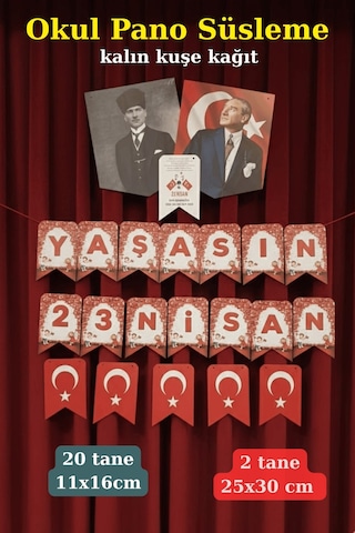 23 Nisan Okul Pano Süsleme Seti Yaşasın 23 Nisan Afiş & Bayraklı Süs Kalın Kuşe Kağıt Standart