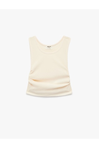 Koton Büzgülü Kolsuz Bisiklet Yaka Crop Bluz Bej 6skg60075ak Ekru