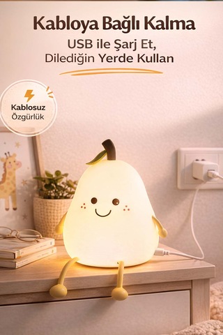 Sevimli Şeftali Çocuk Gece Lambası - Yumuşak Bpa Free Malzeme , Göz Yormayan Led Işık Çok  Renkli