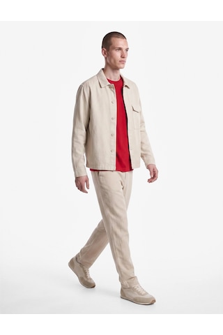 Koton Beli Bağcıklı Düğmeli Cepli Regular Fit Pamuklu Chino Müslin Pantolon Bej 7wam40045hw Ekru