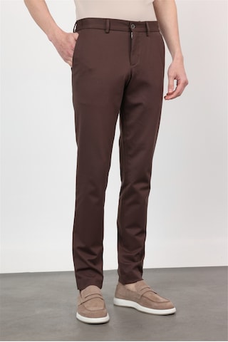 İmza Kahverengi Yan Cep Kendinden Desenli Örme Jogger Slim Fit Esnek Pantolon 1003260174