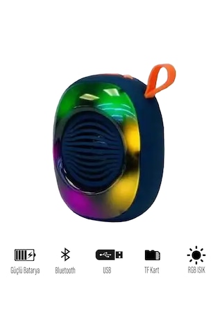 Kablosuz Bluetooth Hoparlör 5w Rgb Işıklı Speaker Lacivert