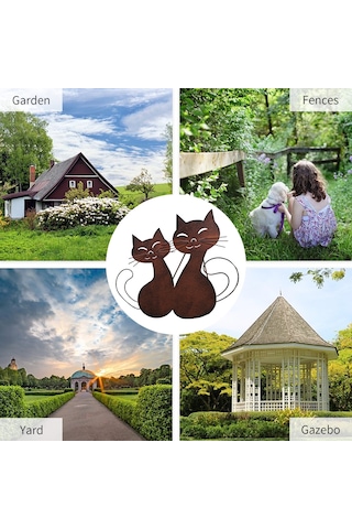 Wezone Rustik Bahçe Dekoru - Çift Kedi Figürlü Dayanıklı Metal Heykel 35cm