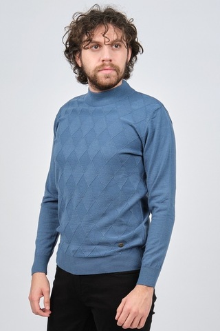 Çizgi Triko Erkek Yarım Balıkçı Baklava Desenli Kazak 42564257 Ma Mavi