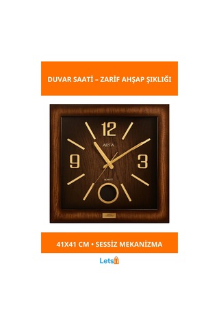 Ahşap Tasarımlı Şık Duvar Saati 41x41 Cm Çok Renkli
