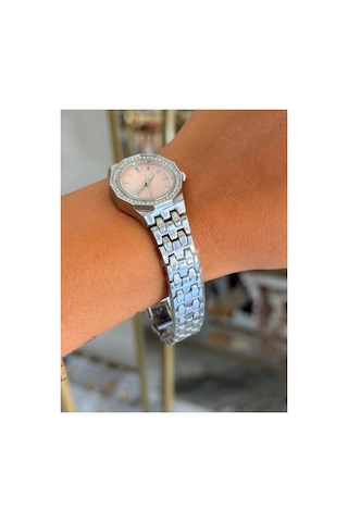 Pembe Detaylı Silver Model Kadın Saat Gümüş
