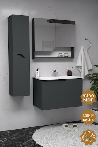 Teta Home Napoli 80 Cm Mdf Banyo Dolabı Seti + Boy Dolabı Antrasit Antrasit