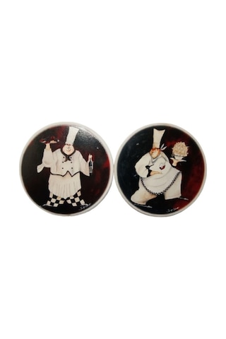 Seramik Bardak Altlığı 2 Li Set Aşçı Desenli 10x10cm Çok Renkli