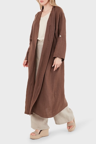 Via Dante % 100 Keten Dantel Ve Brode İşleme Detaylı Kimono Bayan Kimono 7183609 Kahve