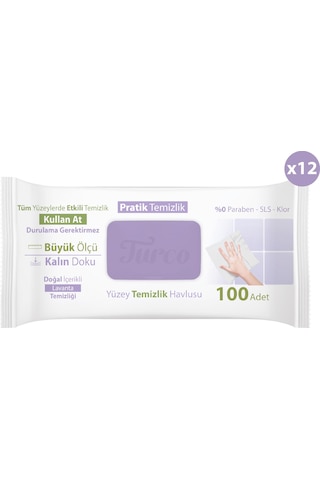 Baby Turco Doğadan Pratik Yüzey Temizlik Havlusu Lavanta 12 x 100 (1200 Yaprak)