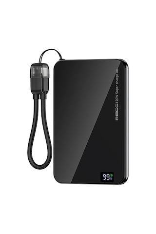 Recci Rpb-w41 Pd 20w Ultra İnce Hızlı Şarj Özellikli Type-c Kablolu Powerbank 15w 5000mah Siyah Siyah