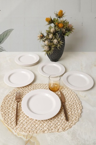 Keramika Beyaz İyonya Pasta Tabağı 22 Cm 6 Adet 006 Beyaz