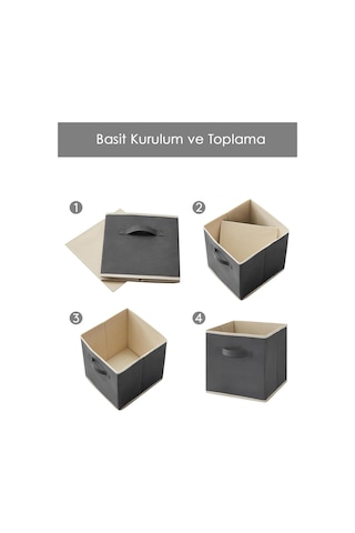 6'lı Dolap Içi Düzenleyici , Çamaşır Oyuncak Saklama Kutusu Sepet Organizer 33x30x30 Gri