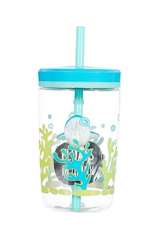 Yüzen Köpek Balığı Pipetli Tritan Bardak 470 Ml, Mavi Çok Renkli