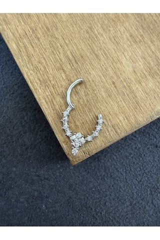 316 L Cerrahi Çelik Oval Zirkon Taşlı Pırlanta Model Halka Piercing Antra Melanj