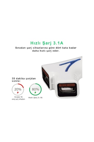 Black&Decker Pıusb2Be 3.1 Amper Çift Çıkışlı Usb Araç Şarj Cihazı