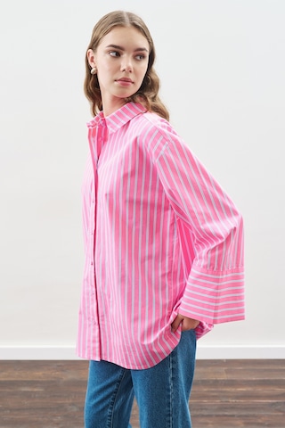 Çizgili Pamuklu Gömlek Pembe Çizgi Pembe Çizgi