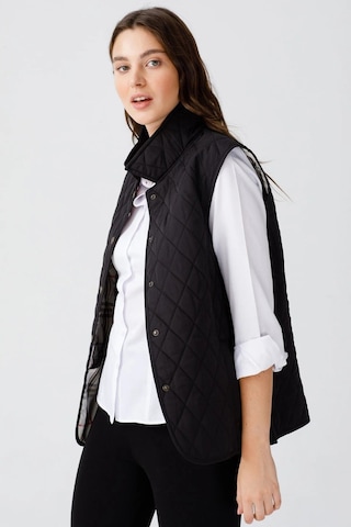 Desen Kolsuz Kapitone Yelek - Minimalist Oversize Günlük Siyah