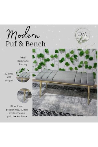 Özcan Metal Gold Metal Ayaklı Metal Kasalı Bench Mutfak Salon Antre Yatak Odası Balkon Puf Bank Antrasit