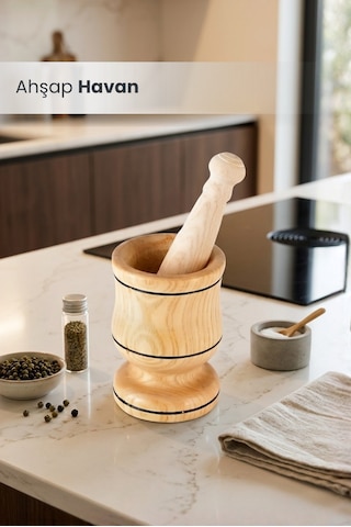 Havan Ahşap Baharat Ve Sarımsak Ezici