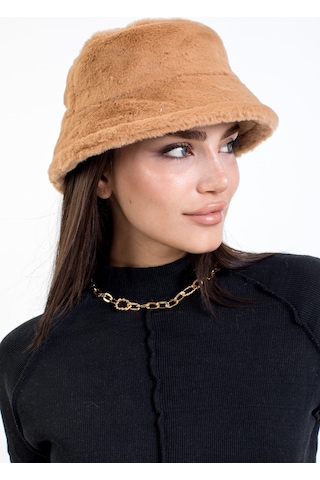 Ladycolor Tavşan Tüyü Peluş Bucket Kova Moda Kadın Kışlık Şapka Kahverengi