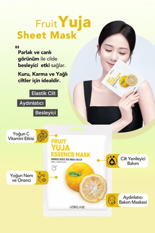 Lebelage Yuja Meyvesi İçeren Aydınlatıcı Nemlendirici Kağıt Maske Lebelage Fruit Yuja Mask