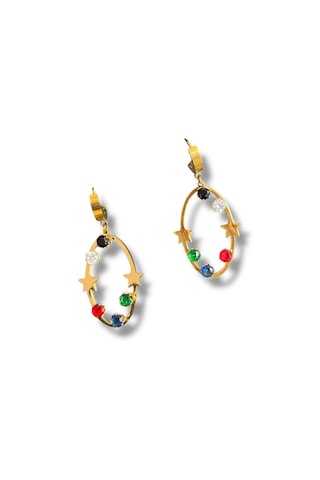 Kırmızı Sanat Evi Karışık Renkli Sallantılı Yıldızlı Çelik Küpe