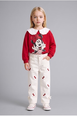 Defacto %100 Pamuk Fiyonk Nakışlı Regular Fit Gabardin Pantolon Kız Bebek I4915a526auer233 Ekru-er233