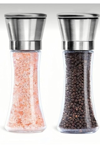 Busstier Paslanmaz Çelik Kapaklı Cam Gövdeli Baharat Değirmeni Seti 2'li 19 Cm Sku: Smg8690010149657 Açık Ahşap