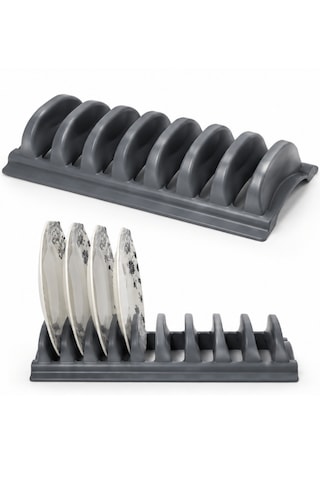Beylini Tezgah Üstü 8'li Tabaklık Kurutmalık Stand Dolap Çekmece İçi Tabak Organizeri Standı Bulaşık Düzenleyici 13x35 Cm Antrasit