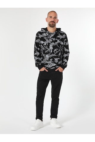 Colin's Regular Fit Baskılı Kapüşonlu Siyah Erkek Sweatshirt CL1061533_Q1.V2_BLK