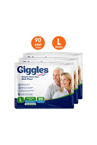 Giggles Yetişkin Bel Bağlamalı Hasta Bezi Large L - 30'lu Paket X 3 Paket 90 Adet L