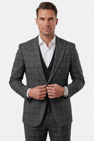 Deepsea Erkek Antrasit Slim Fit Ekose 3 Lü Takım Elbise Siyah Yelekli Kare Desenli Takım 2601589