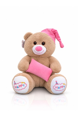 Ayıcık Şapkalı Ve Yastıklı Seri Peluş Ayıcık 60cm - Hediyelik Peluş Oyuncak Açık Kahverengi